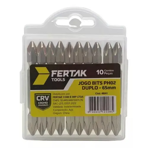 Jogo de Bits Para Parafusadeira Com Ponta dupla PH02 65 MM Cromo Vanadium 10 Unidades