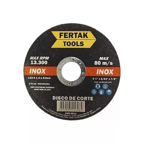 KIT 20 DISCO DE CORTE 4.1/2 PARA METAL E AÇO INOX FERTAK TOOLS