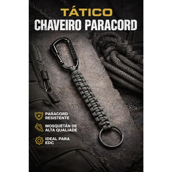 Chaveiro Tatico de Paracord 550 Com Mosquetão de Trava