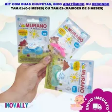 Kit com 2 Chupeta Bico de Silicone da Murano, redondo, anatômico, chupeta, menina, menino