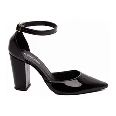 Sapato Scarpin Salto Alto Grosso Bico Alongado Verniz Preto