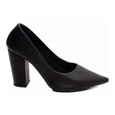 Sapato Scarpin Salto Grosso Alto Bico Fino Preto