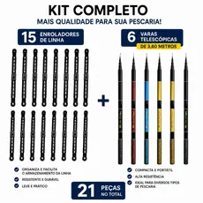Kit 6 Varas Telescópicas 3,60m Fibra De Vidro + 15 Enroladores De Linha Pesca
