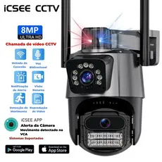 JL PROTEC 4K 8MP Câmera de Segurança 2 Lentes Com Audio e Microfone Câmera 355 Graus Wifi