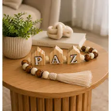 Colar de mesa Decorativo cor Natural Adorno Madeira Escrita Barroco Sala Escritório Boho