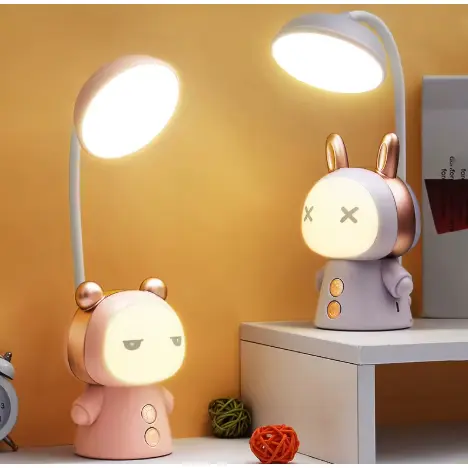 Luminária Infantil LED de Mesa Bichinho Articulável Rosa Lilás para Quarto