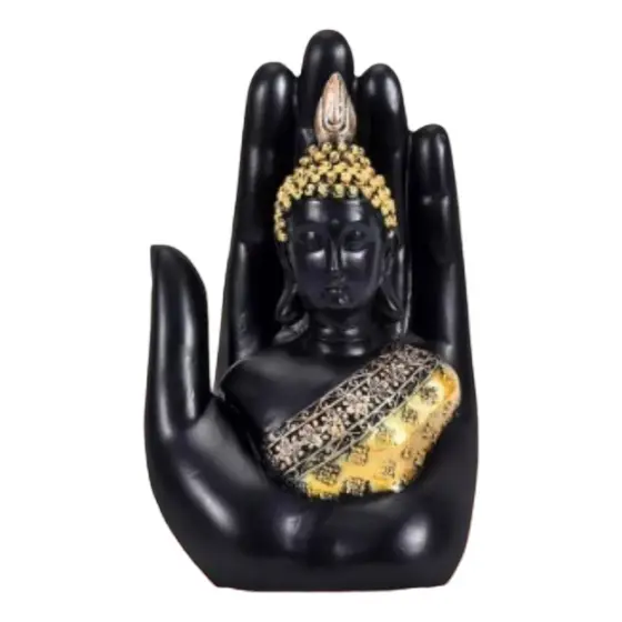 Estatueta Tailandesa Buda Preto Mão De Buda 20,5cm