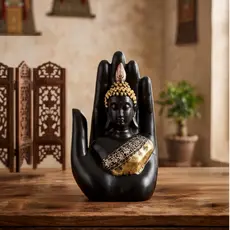 Estatueta Buda Tailandês Preto 20,5cm Escultura para Decoração Oriental Meditação