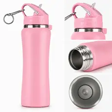 Garrafa Térmica Aço Inox Squeeze com Bico Flip Com Chaveiro Emborrachada 600ml