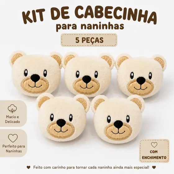 CABECINHA DE URSO PARA NANINHA BORDADO 5 PEÇAS