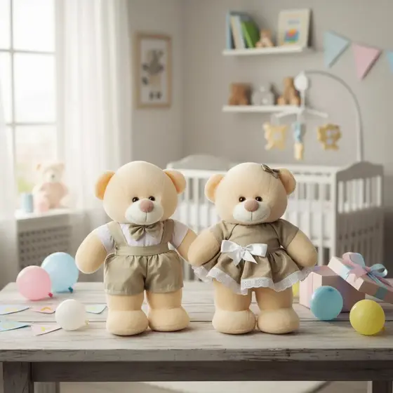 Pelúcia Urso Chá Revelação - 20cm - Kit 2 Peças Nude