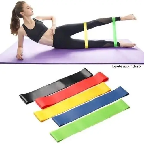 Kit 5 Faixas Elásticas Para Exercícios Multifuncional Yoga Fisioterapia e Treino