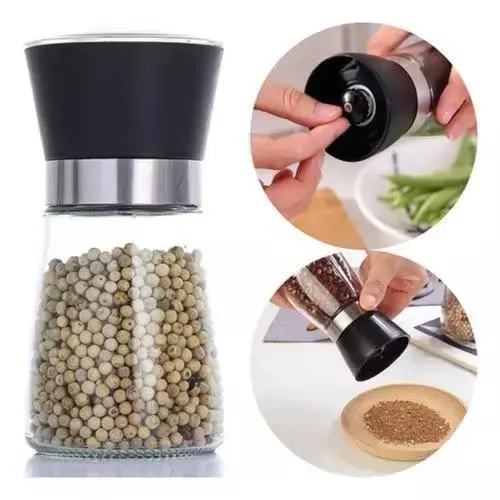 Moedor De Tempero com Regulador Sal Pimenta Porta Condimentos Especiarias De Vidro Premium