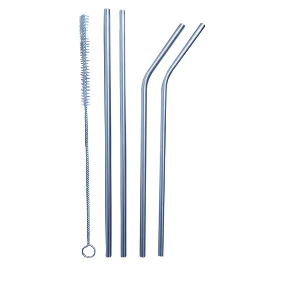 Kit 4 Canudos Reutilizáveis Curvo ou Reto Aço Inox
