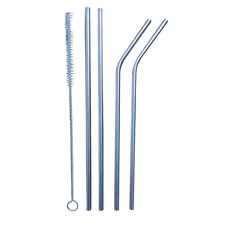 Kit 4 Canudos Reutilizáveis Curvo ou Reto Aço Inox