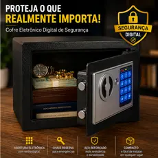 Cofre Eletronico Digital Seguranca Com Teclado Senha Mecanismo Chave Preto Compacto