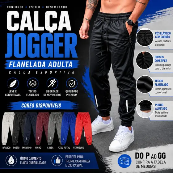 Calça Jogger Flanelada Adulta Calça Esportiva Linha Premium