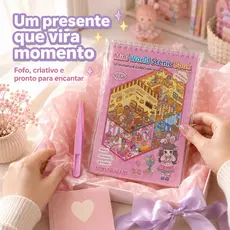 Caderno Livro Adesivos  Interativo 5D Mini World Scenic Book com Pinça DIY Cenários Kawaii Papelaria