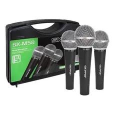 KIT 3 MICROFONES DE FIO COM MALETA SK M58-3 SKYPIX