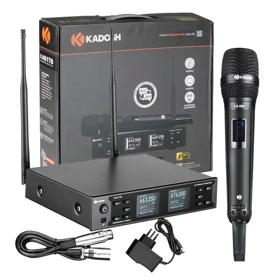 Microfone Sem Fio De Mão Uhf Com Função Talkback E Display LCD Profissional K461M TB Kadosh
