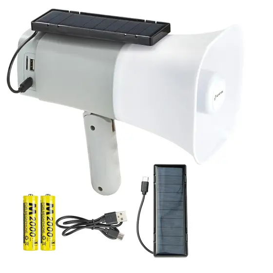 Megafone De Mão Bluetooth USB MP3 Recarregável Com Mini Placa Solar E Gravação SR-700 Solar Sonoros