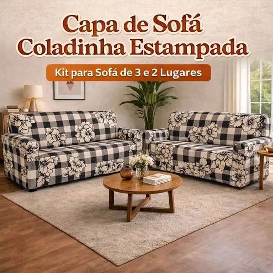 Jogo de capa para sofá de 3 e 2 Lugares Coladinha Estampada