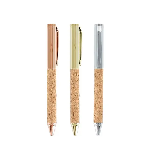 Kit com 5 Canetas Metálicas de Luxo com Detalhe Sustentável em Cortiça