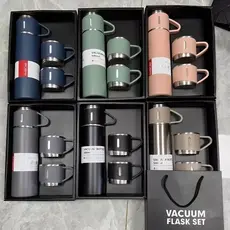 Kit de Elegância: Garrafa Térmica Inox 500ml + 3 Xícaras - Bebidas Quentes ou Frias Caneca