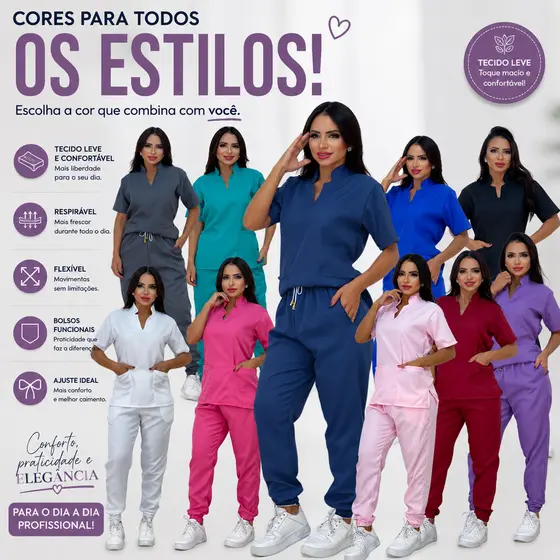 Pijama Cirúrgico Hospitalar Jogger Gola Padre Scrubs de Clínicas Oxford Premium Não Amassa