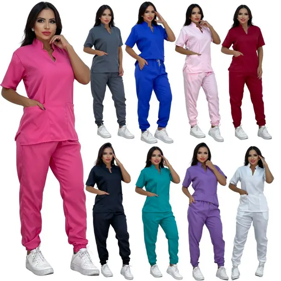 Pijama Cirúrgico Hospital Clinica Scrub Acinturado Uniforme profissional Gola Padre Elegante Linha Premium