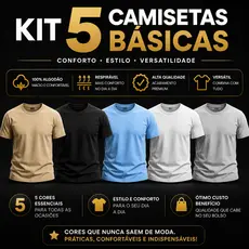 Kit 5 Camisetas masculinas lisa- camisa premium 100% algodão