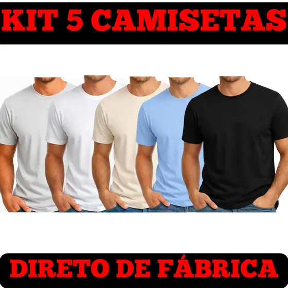 5 CAMISETAS MASCULINAS 100% ALGODÃO - CAMISA LISA PREMIUM