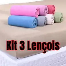 Kit 3 Lençol em Malha 100% Algodão com Elástico - Casal Solteiro Queen