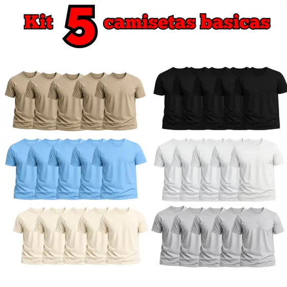 KIT 5 CAMISETAS BASICA  - CAMISA MASCULINA