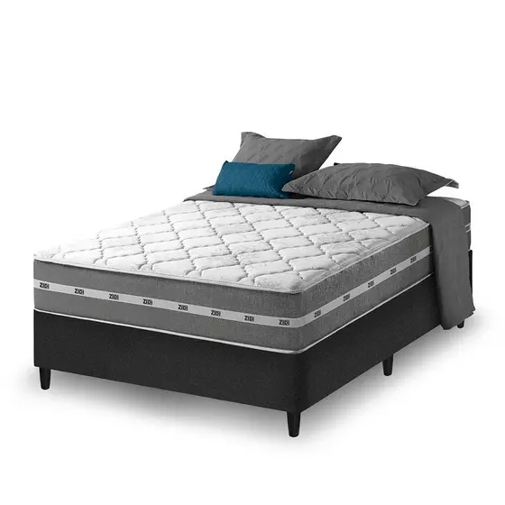 Cama Box Casal Preto + Colchão Molas Ensacadas Zidi Miami 138x188x59cm