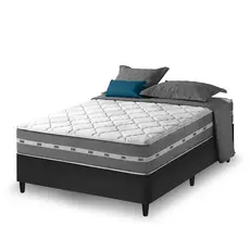 Cama Box Casal Preto + Colchão Molas Ensacadas Zidi Miami 138x188x59cm