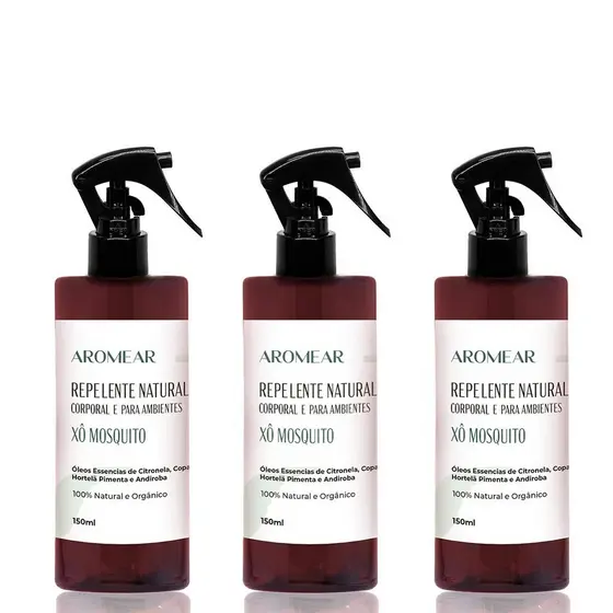 3 Repelentes Naturais Xô Mosquito - 100% Natural e Vegano - Feito com óleos essenciais