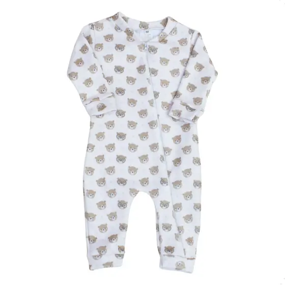 Macacão de Zíper Masculino Soft Estampa Urso Óculos Quente Pijama Roupa Infantil Menino Macacao Frio