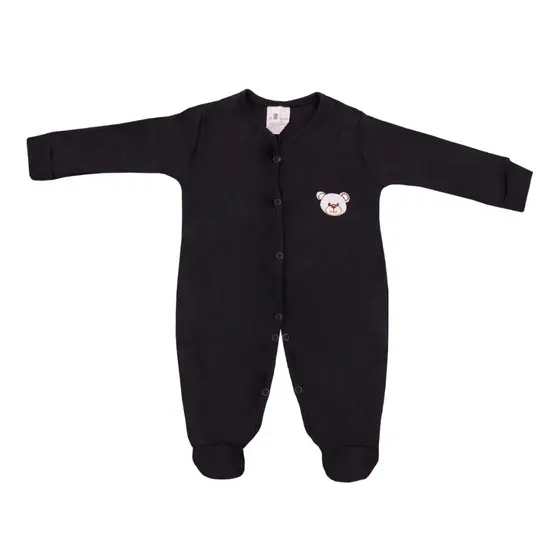 Macacão Classic Preto Ursinho Menino e Menina Suedine 100% Algodão Pés Fechados Roupas de Bebê Urso