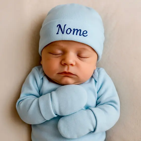 Kit Touca RN Personalizada Com Nome Algodão Bebê Menino Antialérgico