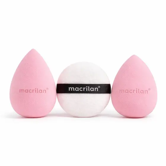 Trio Esponjas Maquiagem Macrilan EP20 Para Base Pó e Corretivo Rosa