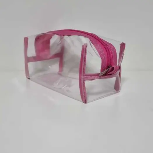 Necessaire Estojo 10 Peças Plástico Cristal Transparente Ziper Varias Cores Multiuso