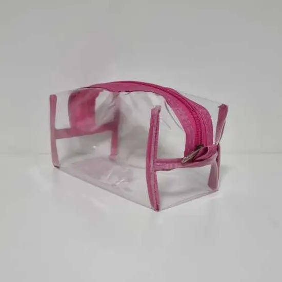 Necessaire Estojo 15 Peças Plástico Cristal Transparente Ziper Varias Cores