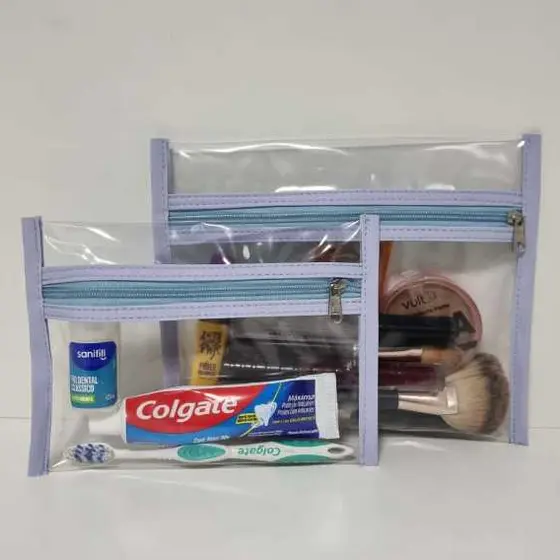 Necessaire Kit 2 Peças Transparente Zíper Várias Cores