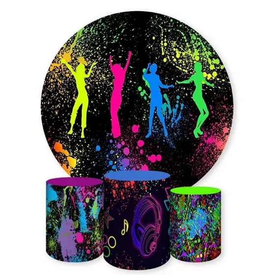 Kit Painel Redondo + Capas de Cilindros Diversos Tema Neon Colors