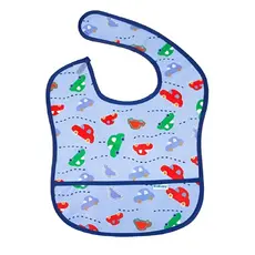 Babador bebê Infantil impermeável standard Carrinhos Azul com cata-migalhas kababy - 18906C