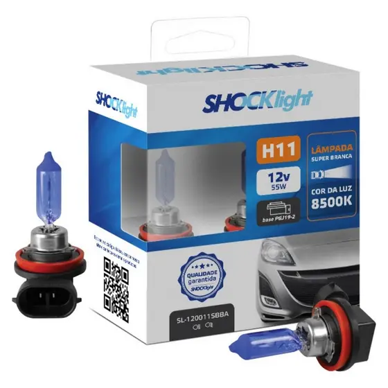 Lâmpada Super Branca 8500K H11 12V 55W Automotivo PGJ19-2 Proteção UV Shocklight - SL-120011SBBA