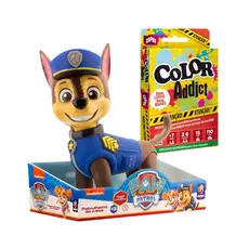 Brinquedo Infantil Boneco Chase 40cm Patrulha Canina + Brinde Jogo de Cartas Color Addict 110 Cartas