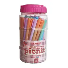Pote com 50 Canetas Esferográficas Picnic 0.7 Colorida Leoarte Leonora Papelaria Material Escolar
