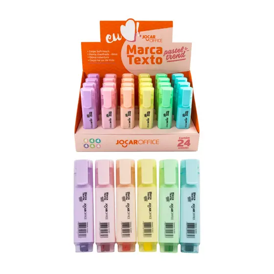Caneta Marca Texto Cores Pastel Trend Display com 24 Unidades Jocar Office Leonora - 96138